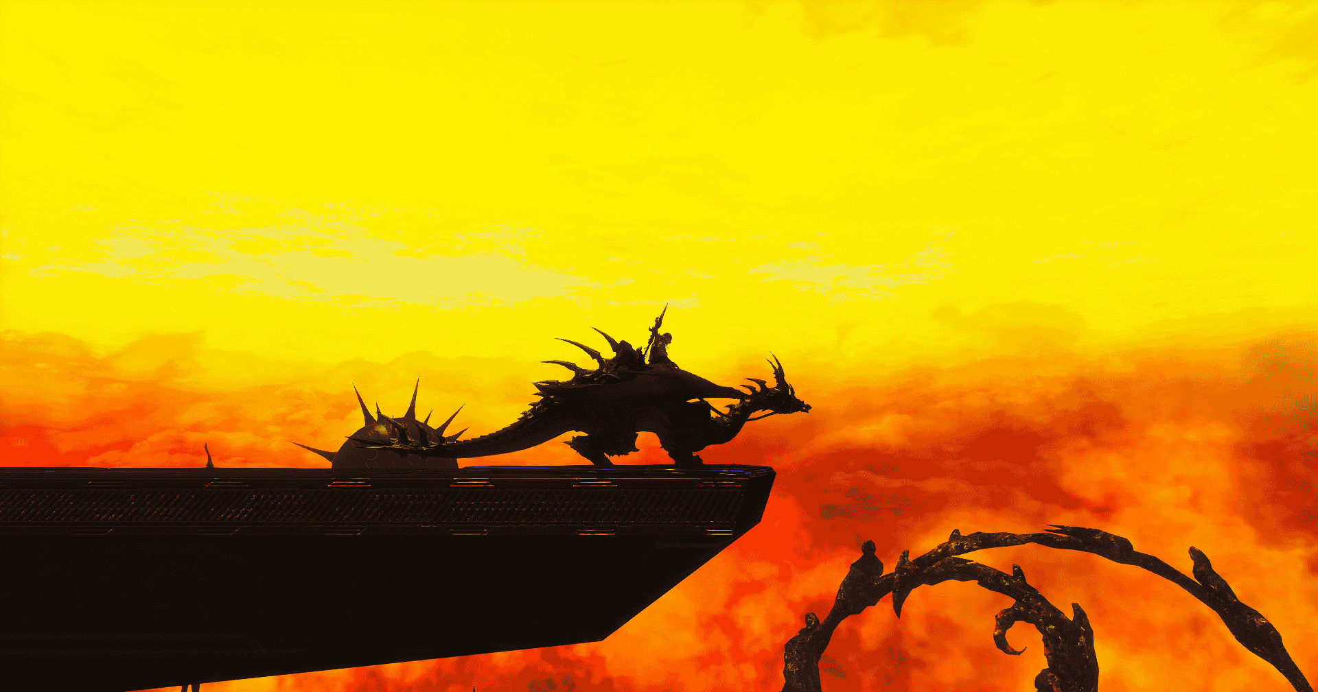 a silhouette of midgardsormr against the sunset in azys lla